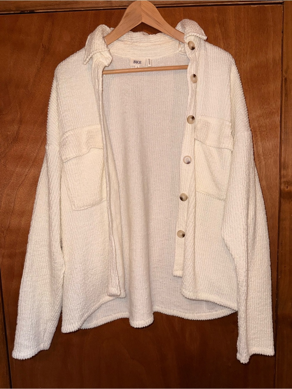 BKE Cream Button-Up Knit Sweater Jacket